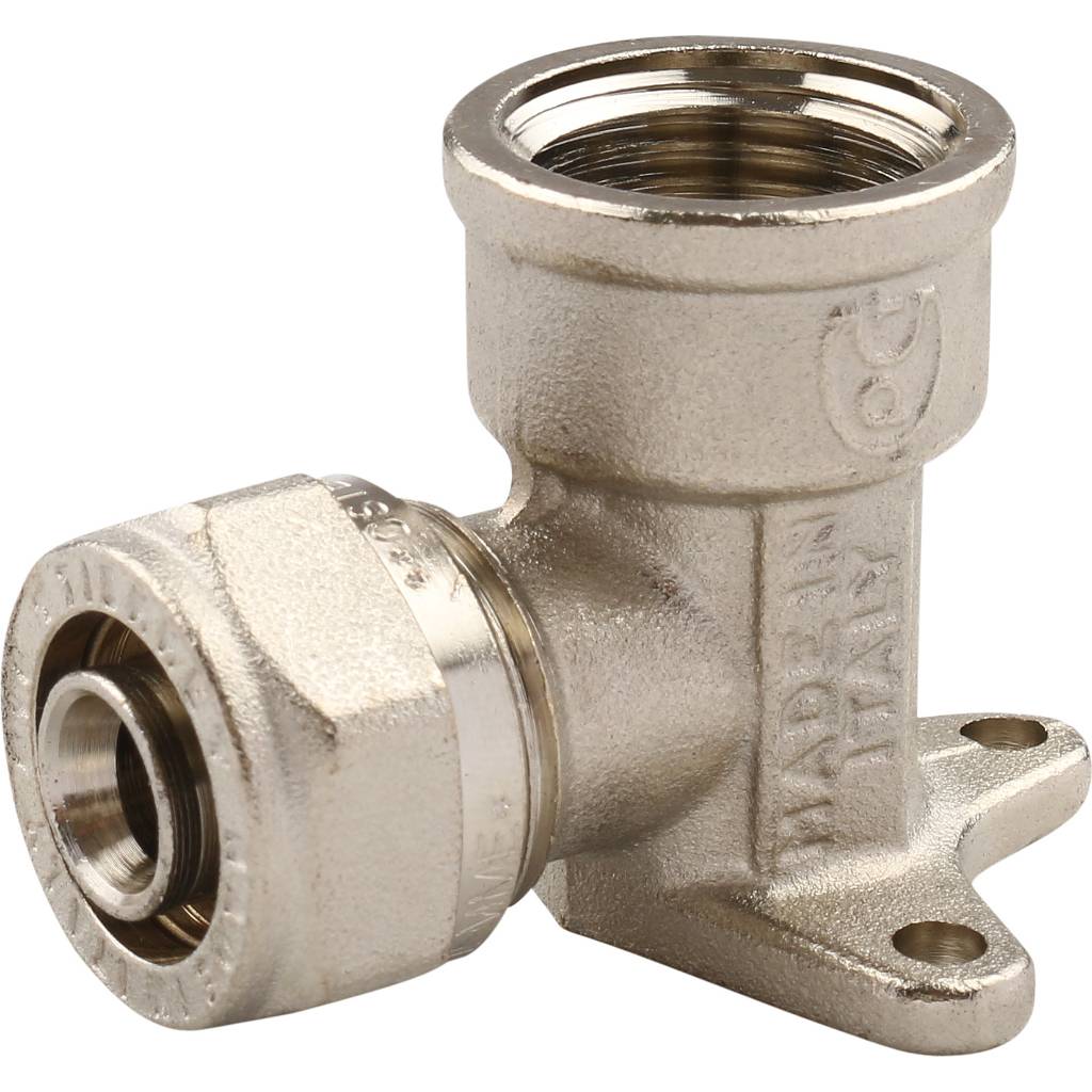 Угольник TIEMME с внутренней резьбой с креплением (16х2.0х1/2) для металлопластиковых труб винтовой