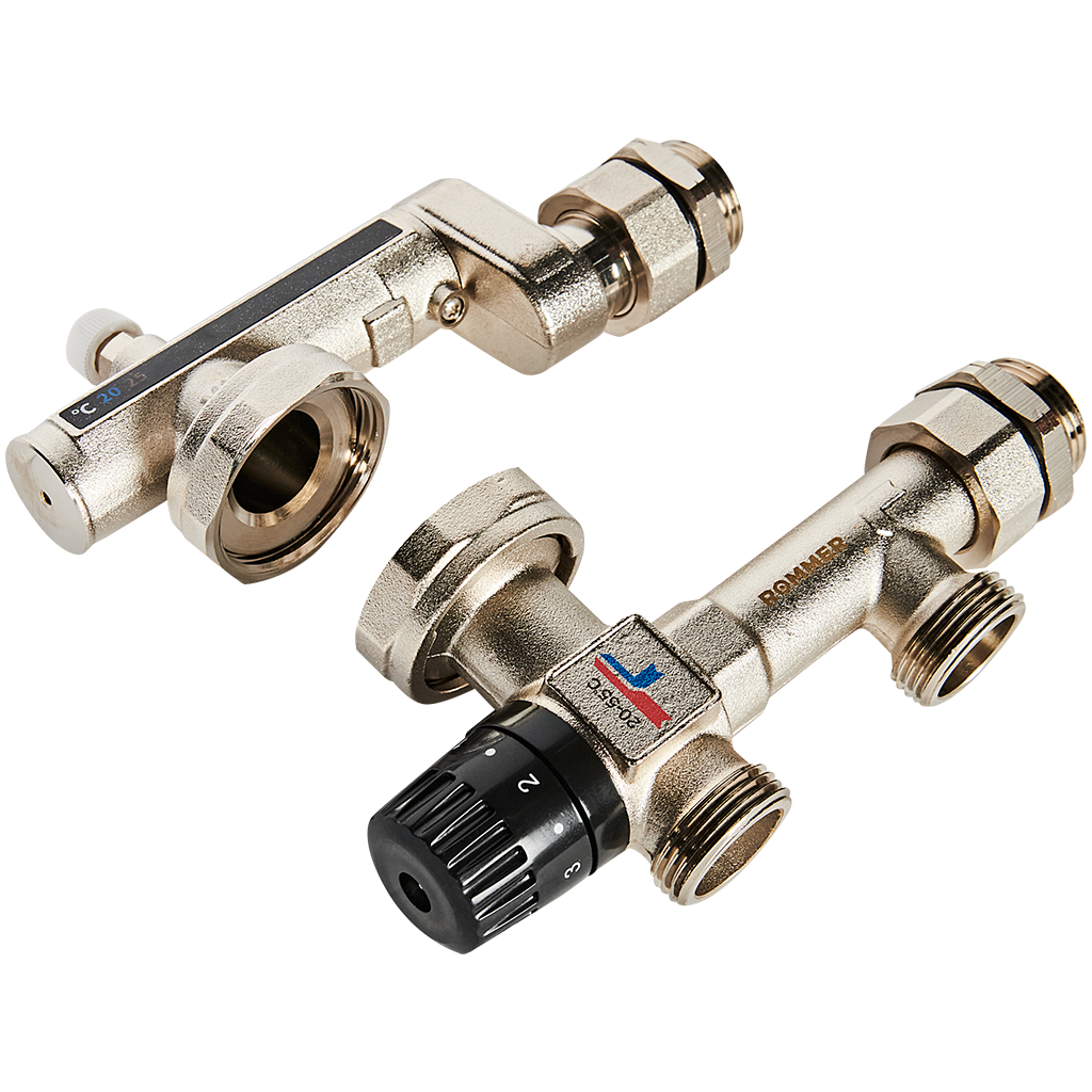 Насосно-смесительный узел ROMMER с термостатическим клапаном 20-55°C, без насоса