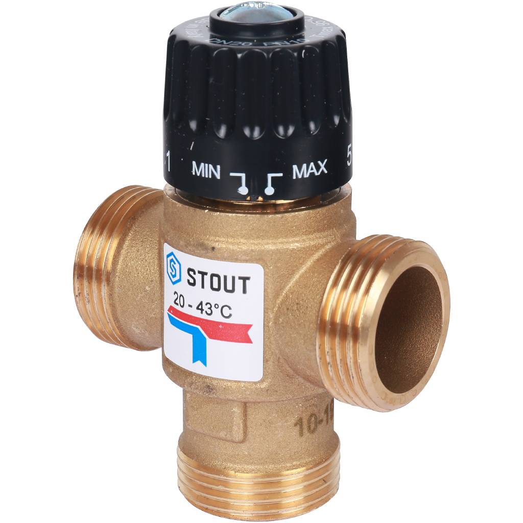 Термостатический смесительный клапан для систем отопления и ГВС STOUT G 1” M, 20-43°С KV 2,5 м3/ч. Фото 0