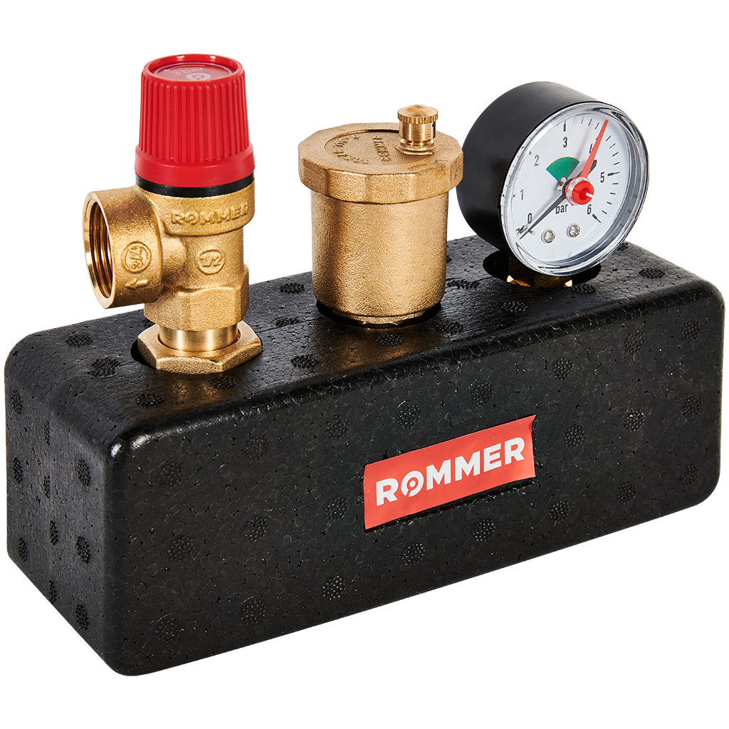 Группа безопасности котла ROMMER 3 бар, 1  (до 50 кВт) (в теплоизоляции)