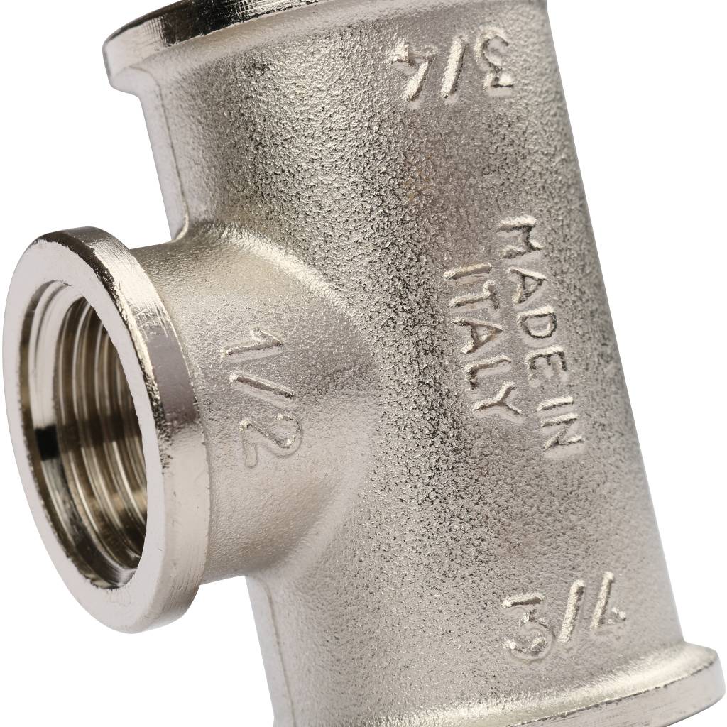 Тройник TIEMME ВВ никелированный 3/4х1/2х3/4 для стальных труб резьбовой. Фото 4