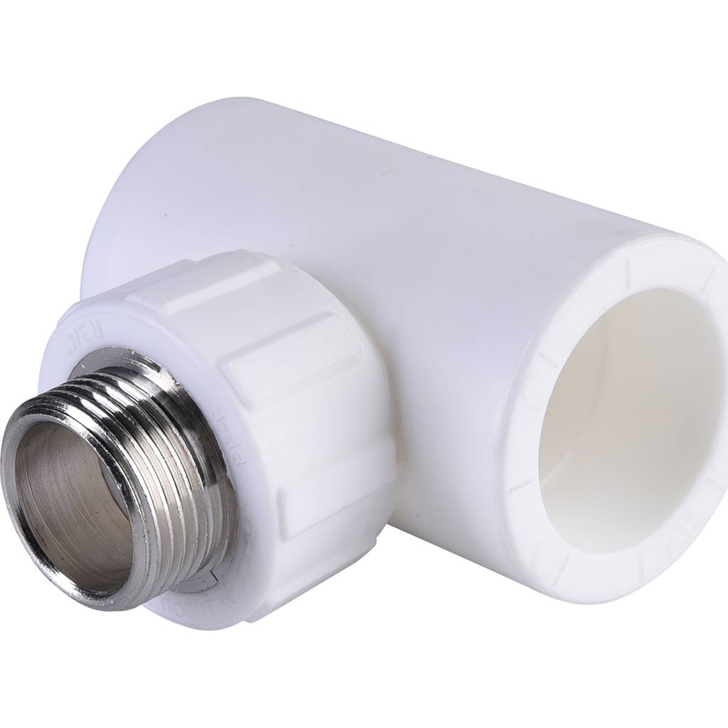 Тройник Политэк 32x3/4 с наружной резьбой для полипропиленовых труб под сварку (цвет белый)