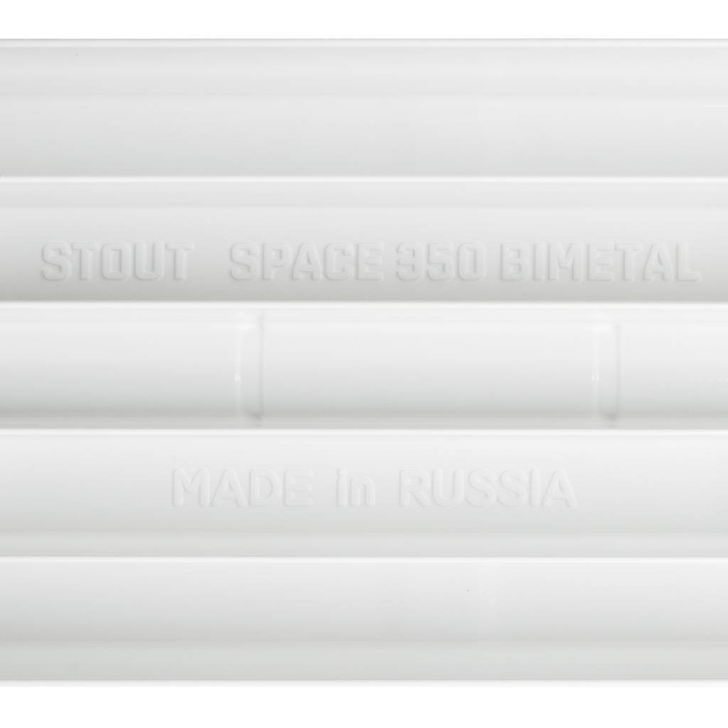 Радиатор биметаллический STOUT Space 350 14 секций боковое подключение RAL9016. Фото 5