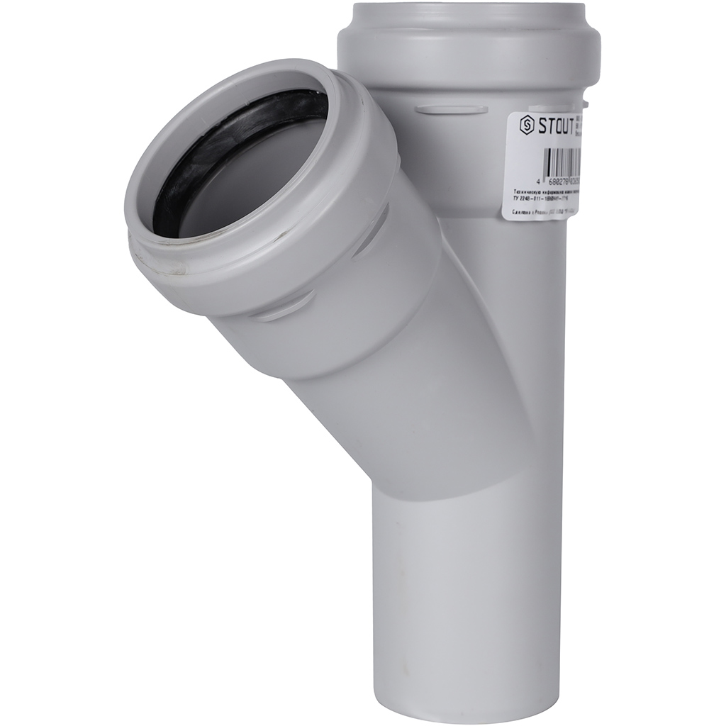 Тройник канализационный бесшумный STOUT D 58 x 58 / 45°. Фото 0