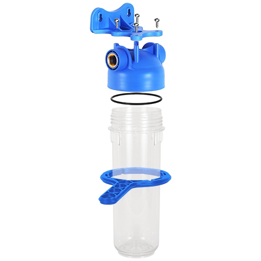 Прозрачный магистральный фильтр для холодной воды АКВАБРАЙТ Slim Line 10 дюймов, латунная вставка 1 дюйм. Фото 1