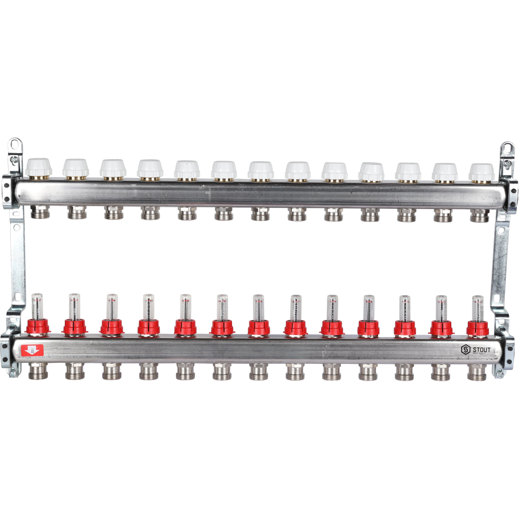 Коллектор из нержавеющей стали с расходомерами STOUT 13 выходов