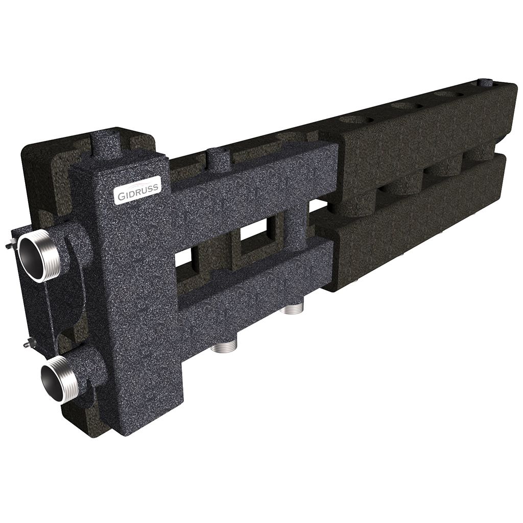 Балансировочный коллектор GIDRUSS BM-80-4D.EPP (до 80 кВт, подкл. котла G 1, 3 контура G 1, боковой контур G 1, 4D-кронштейны K.UMS, EPP-термоизоляция). Фото 0