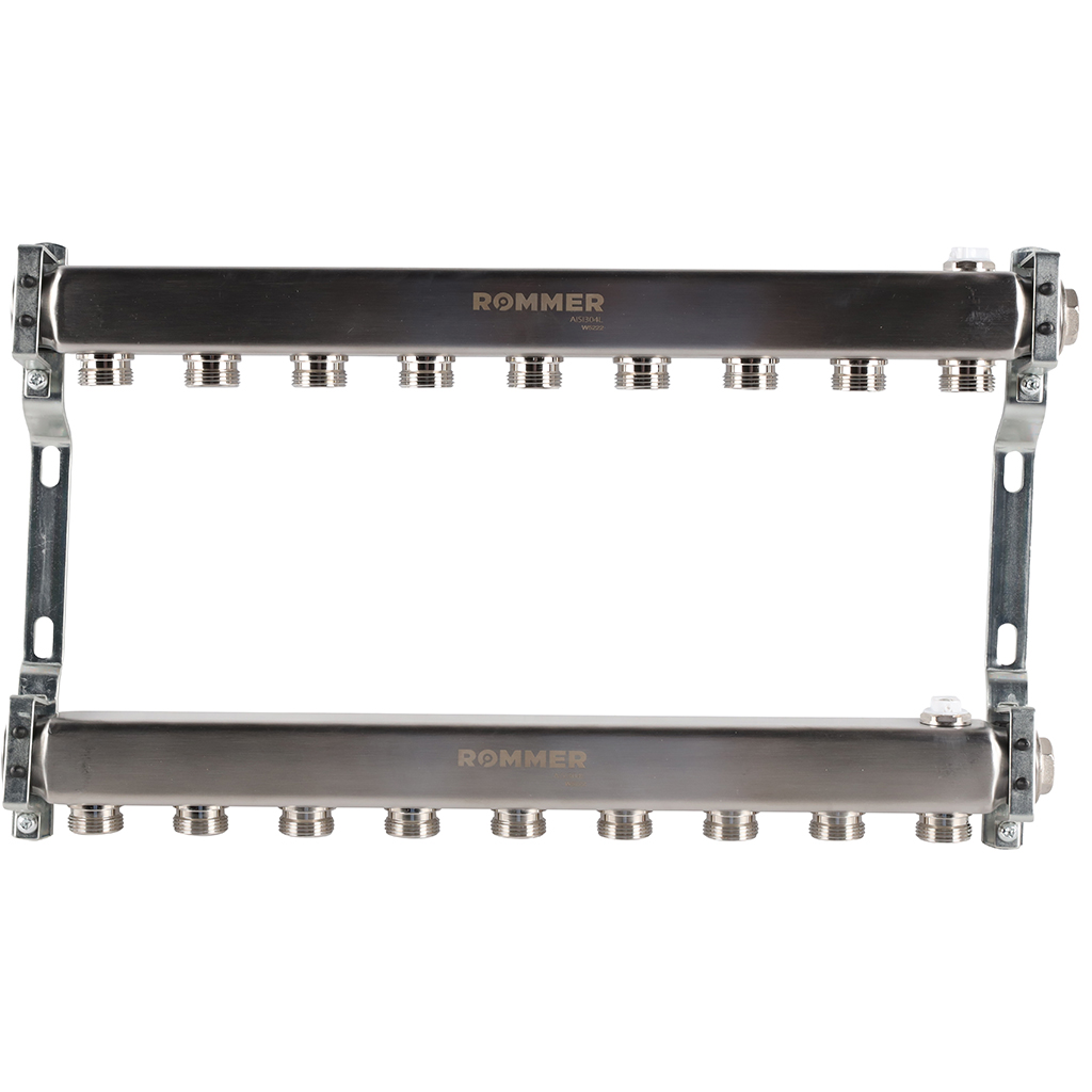 Коллектор из нержавеющей стали ROMMER для радиаторной разводки 9 выходов