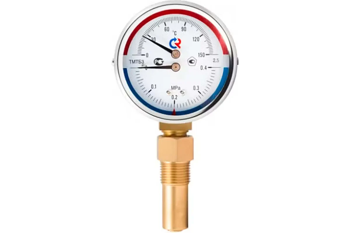 Термоманометр РОСМА 80 мм 150 градусов 1/2 давление 1.6 Mpa длина клапана 46 мм радиальное присоединение ТМТБ-31Р.1