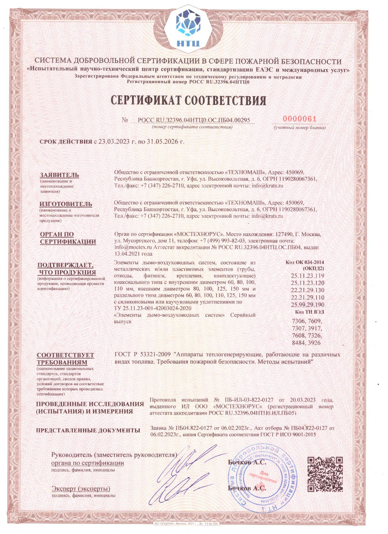 Дымоходы ROMMER - Сертификат соответствия