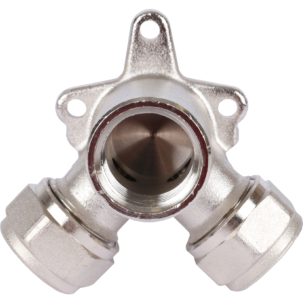 Тройник TIEMME с креплением, внутренняя резьба (16х2.0х1/2) для металлопластиковых труб винтовой