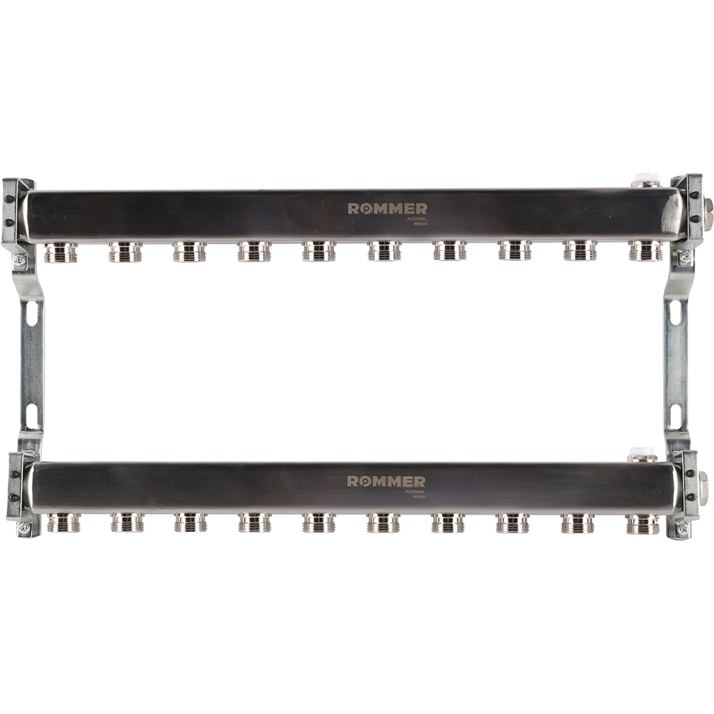 Коллектор из нержавеющей стали ROMMER для радиаторной разводки 10 выходов