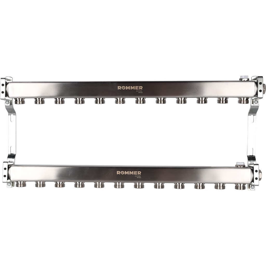 Коллектор из нержавеющей стали ROMMER для радиаторной разводки 12 выходов