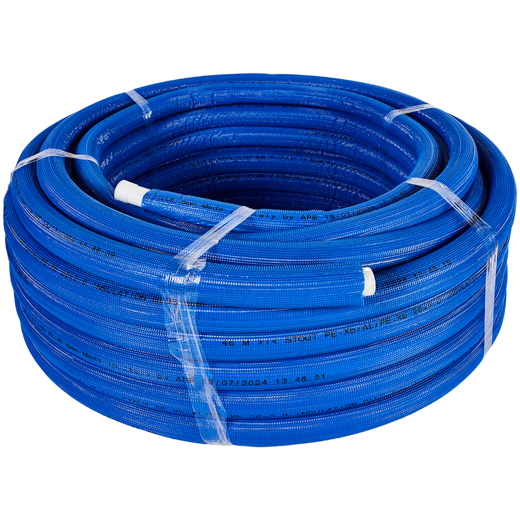 Труба металлопластиковая STOUT в теплоизоляции 26х3,0 (бухта 50 м) (синяя)