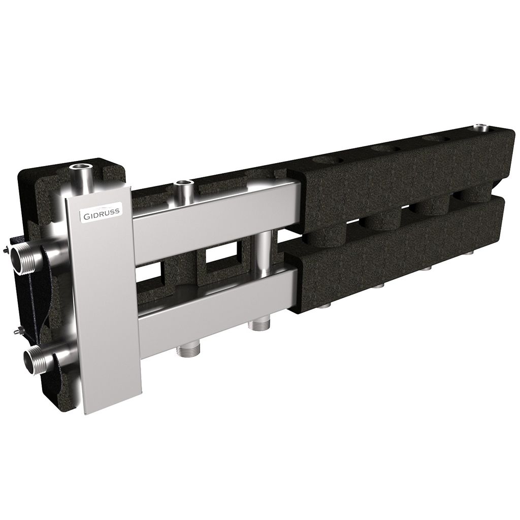 Балансировочный коллектор GIDRUSS BMSS-60-4D.EPP (до 60 кВт, вх. G 1, 3+1 контура G 1, 4D-кронштейны K.UMS, EPP-термоизоляция)