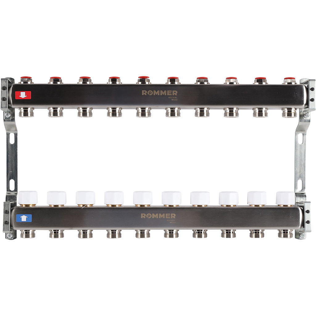 Коллектор из нержавеющей стали без расходомеров ROMMER 10 выходов