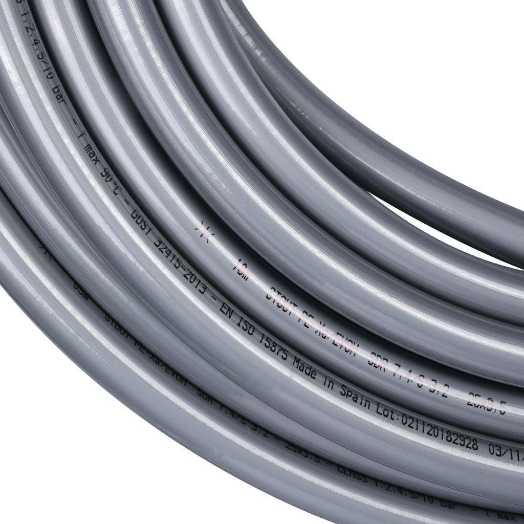 Труба из сшитого полиэтилена STOUT PEX с кислородным слоем, 25х3,5 (бухта 30 метров), серая. Фото 3