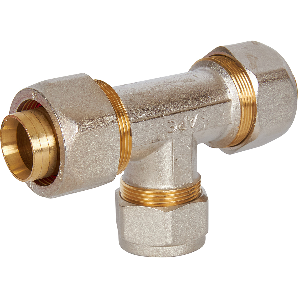 Тройник переходной STOUT 32x26x32 для металлопластиковых труб винтовой. Фото 1