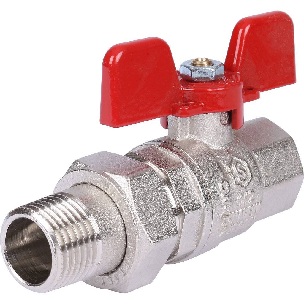 Кран шаровой полнопроходной STOUT с американкой , ВР/НР, ручка бабочка 1/2 (EPDM)