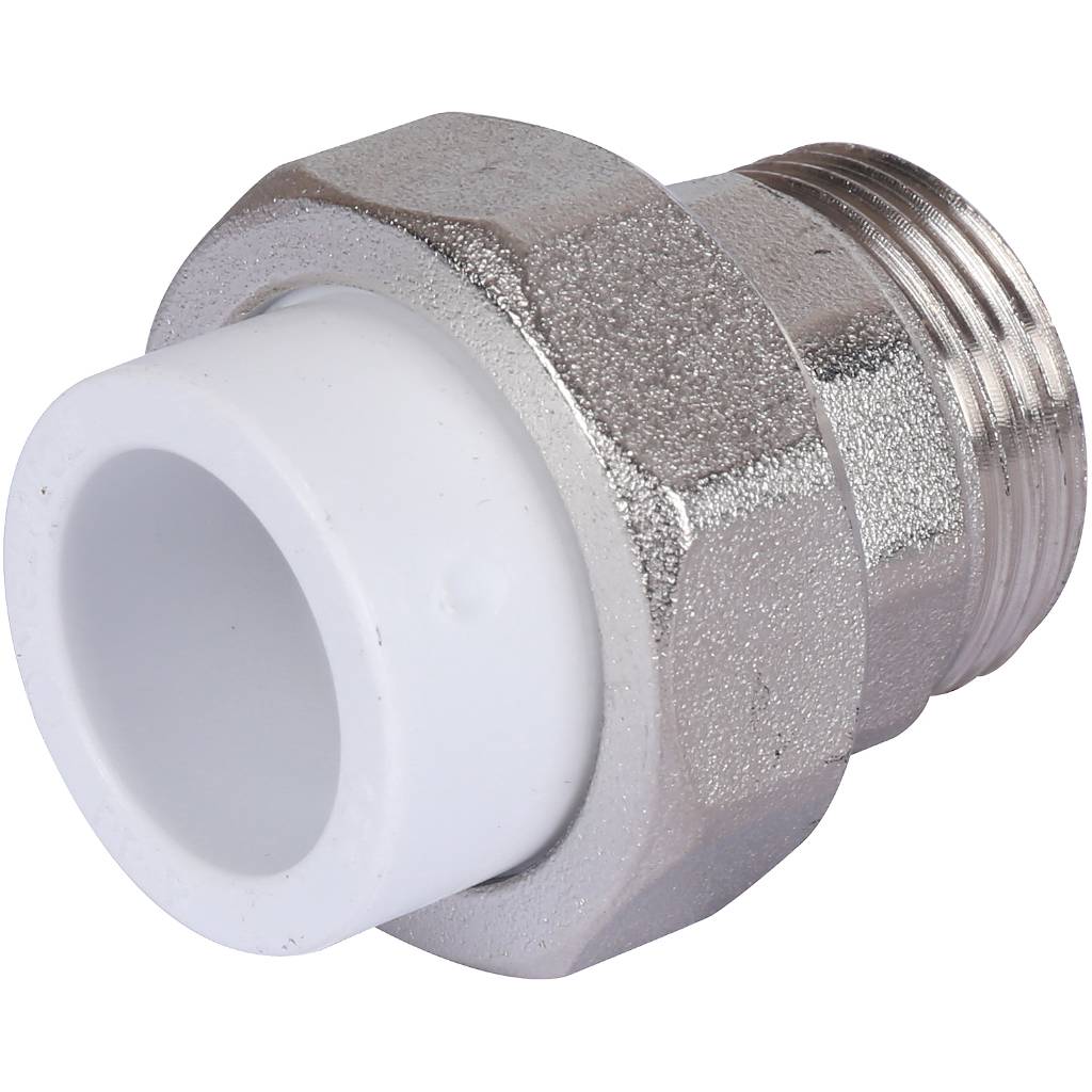 Муфта разъемная с наружной резьбой Политэк 20х3/4 для полипропиленовых труб под сварку (цвет белый)