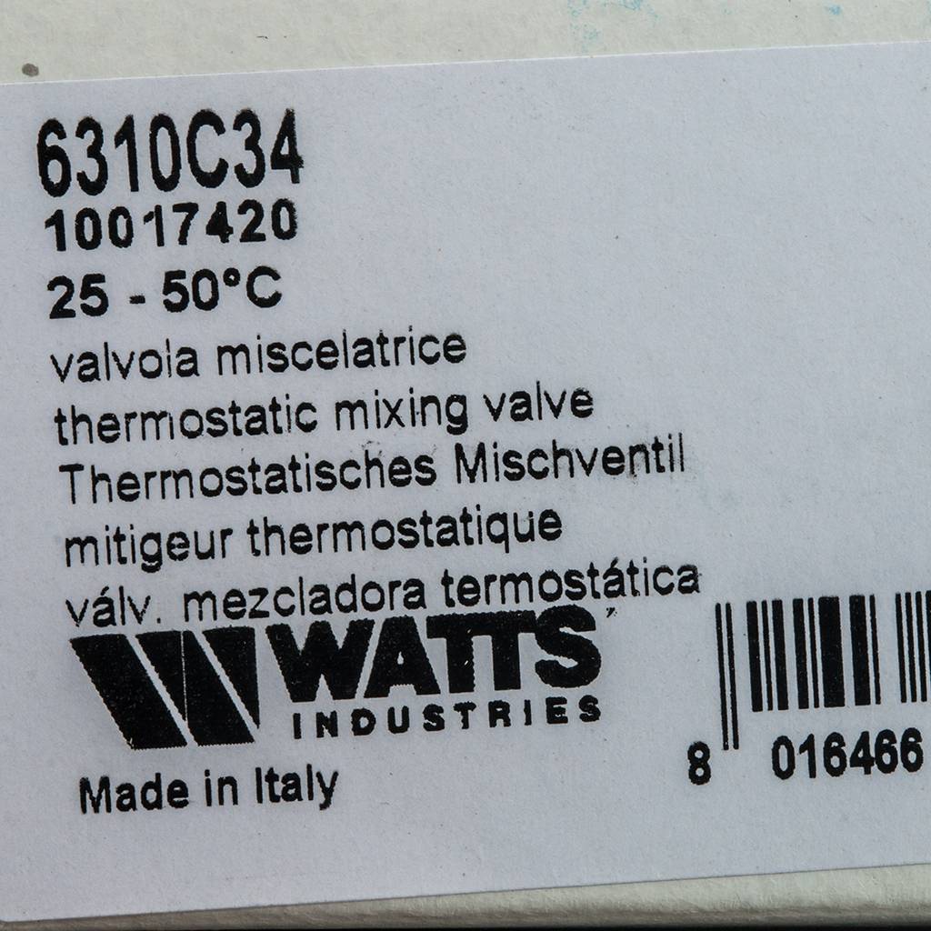 Термостатический смеситель Watts 3/4'' BH AQUAMIX (25-50*C). Фото 5