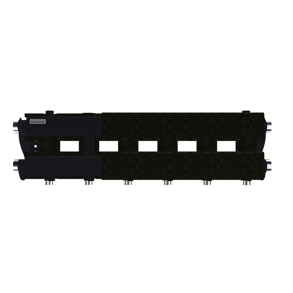 Модульный коллектор GIDRUSS MK-100-3.EPP (до 100 кВт, 2 магистрали G 1, 3 контура G 1, EPP-термоизоляция, 4D-кронштейны K.UMS, цвет черный муар с серебром, универсальное подключение термодатчика). Фото 1