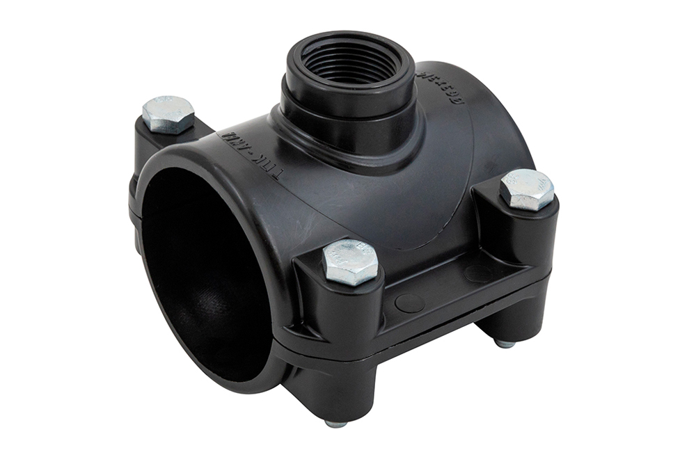 3000110034 Политэк Седелка с внутренней резьбой для ПНД труб (крепление - болт) ф 110 - 3/4 ТПК-АКВА