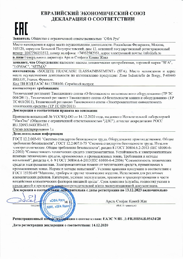 Сертификат соответствия - SFA