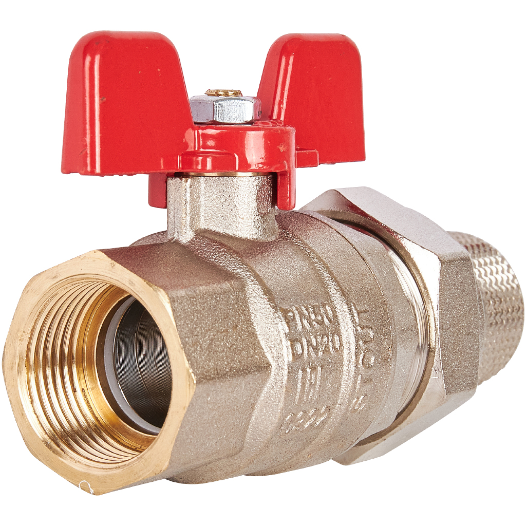 Кран шаровой полнопроходной STOUT с американкой , ВР/НР, ручка бабочка 3/4 (EPDM). Фото 1