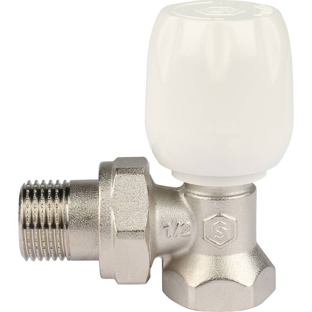 Клапан ручной терморегулирующий STOUT SVRs с неподъемным шпинделем, угловой 1/2. Фото 1