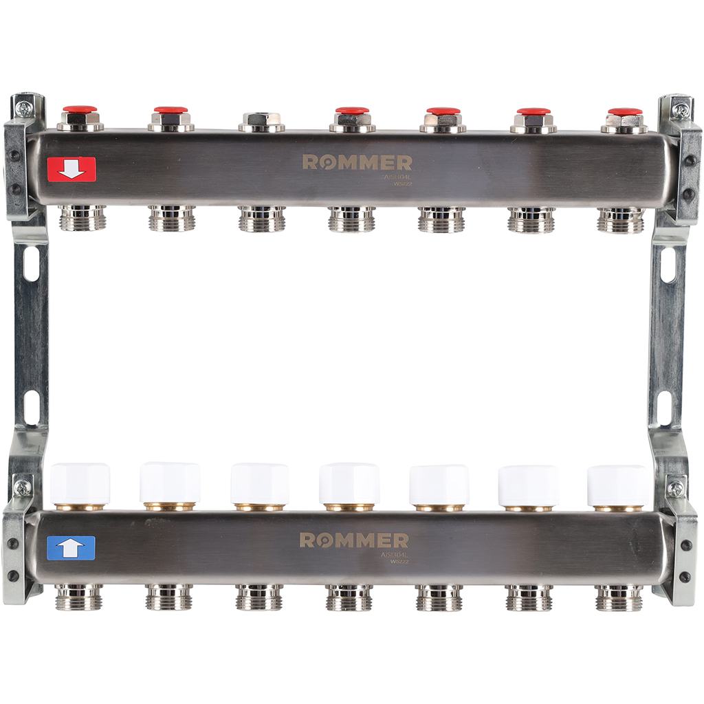 Коллектор из нержавеющей стали без расходомеров ROMMER 7 выходов