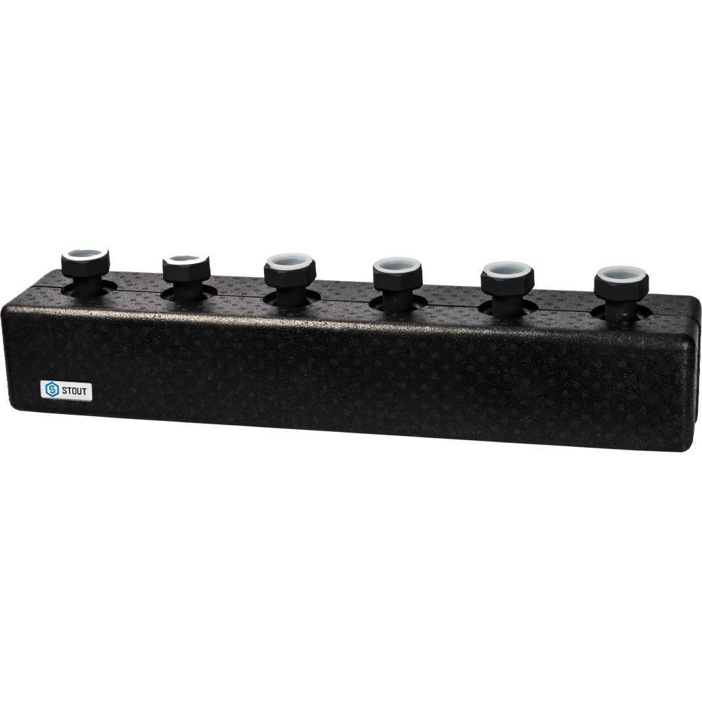 Стальной распределительный коллектор STOUT SDG-0016 3 отопительных контура, в теплоизоляции DN 25