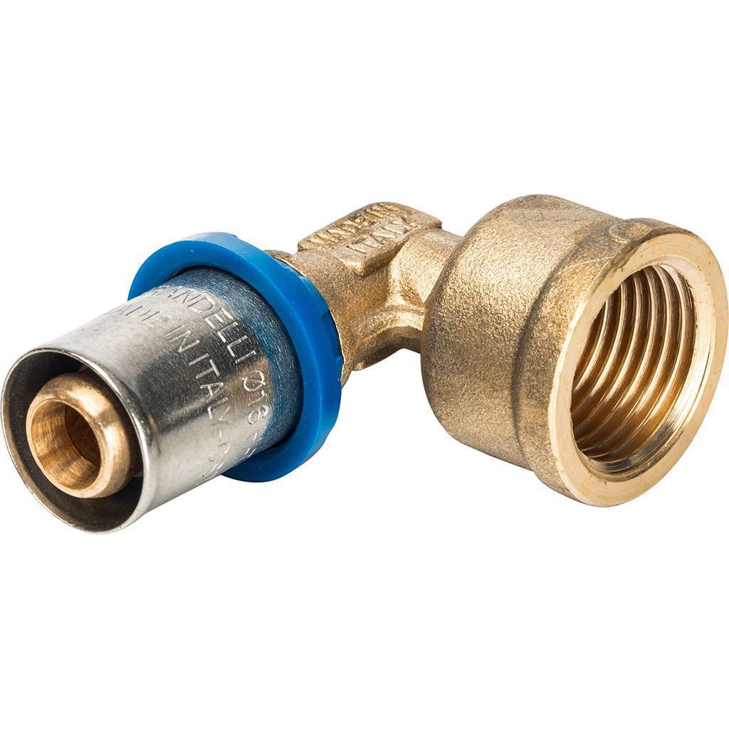 Угольник Prandelli Multyrama 90 с внут.рез. (16х2,0)х1/2 профиль H,TH,U для металлопластиковых труб прессовой