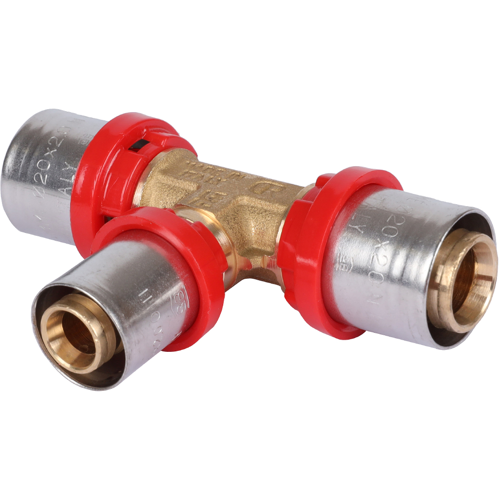 Тройник TIEMME редукционный 20x16x20 для металлопластиковых труб прессовой