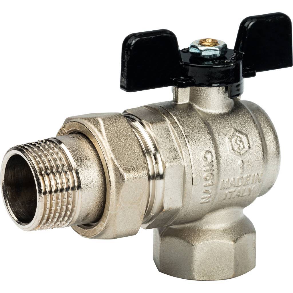 Кран шаровой полнопроходной угловой STOUT ВР/НР, ручка бабочка 1, американка