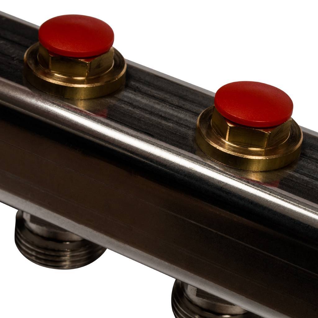 Коллектор из нержавеющей стали без расходомеров, с клапаном вып. воздуха и сливом STOUT 8 выходов. Фото 3