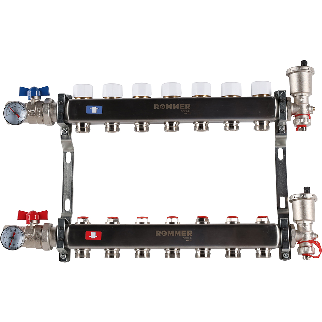 Коллектор из нержавеющей стали в сборе без расходомеров ROMMER 7 выходов