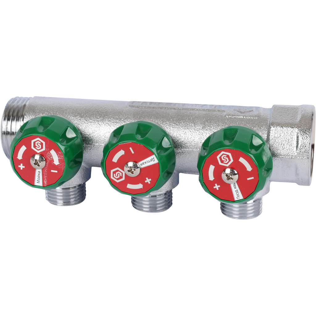 Коллектор регулирующий STOUT 3/4, 3 отвода 1/2  плоское уплотнение