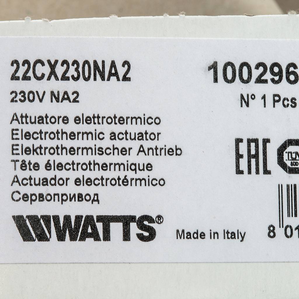 Электротермический сервопривод Watts 22CX230NA2 нормально открытый, 230 В. Фото 4
