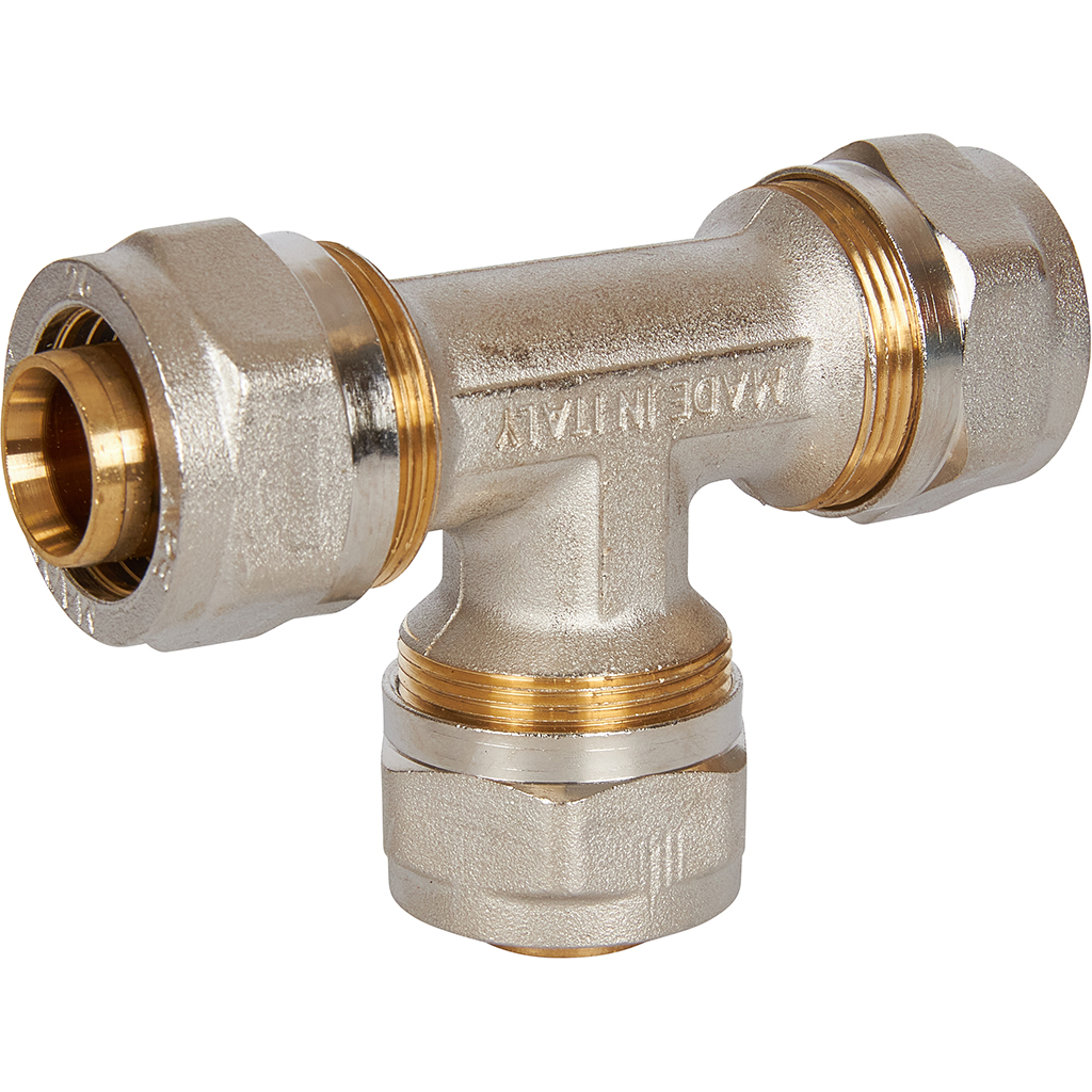 Тройник STOUT равнопроходный 26х26х26 для металлопластиковых труб винтовой