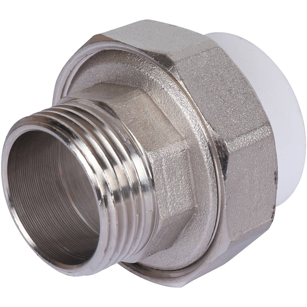 Муфта разъемная с наружной резьбой Политэк 32х1 для полипропиленовых труб под сварку (цвет белый). Фото 1