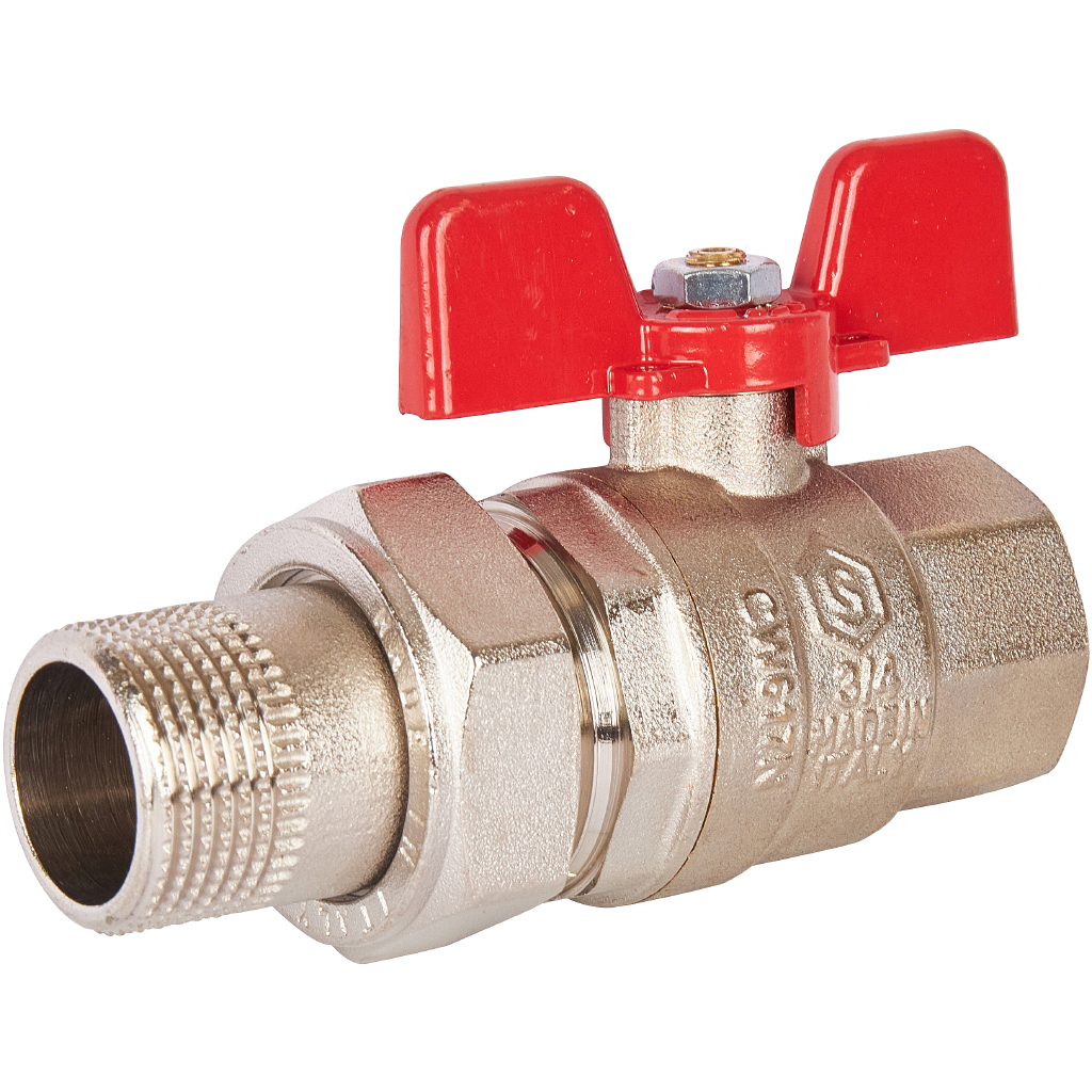 Кран шаровой полнопроходной STOUT с американкой , ВР/НР, ручка бабочка 3/4 (EPDM). Фото 0