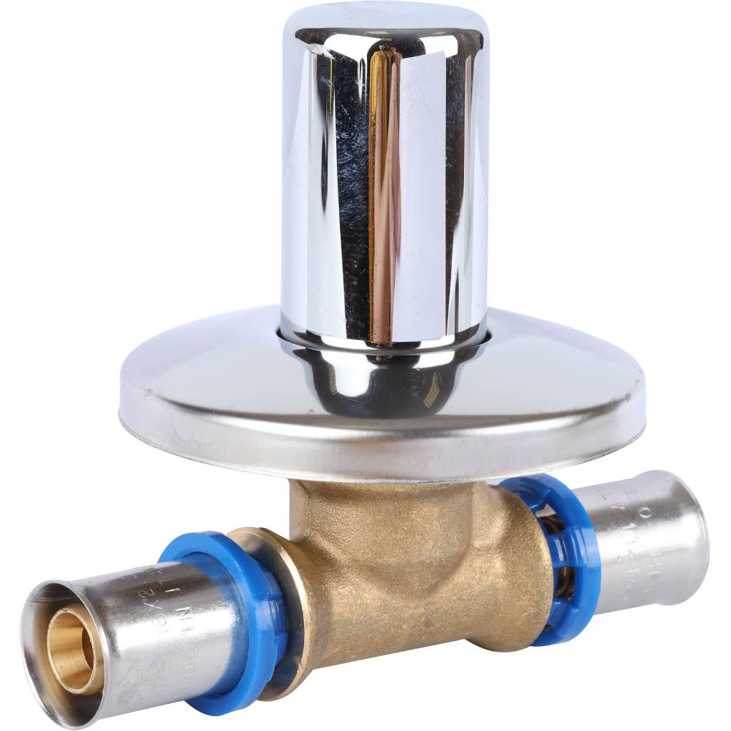 Вентиль APE с хромированной ручкой 16х16 для металлопластиковых труб прессовой