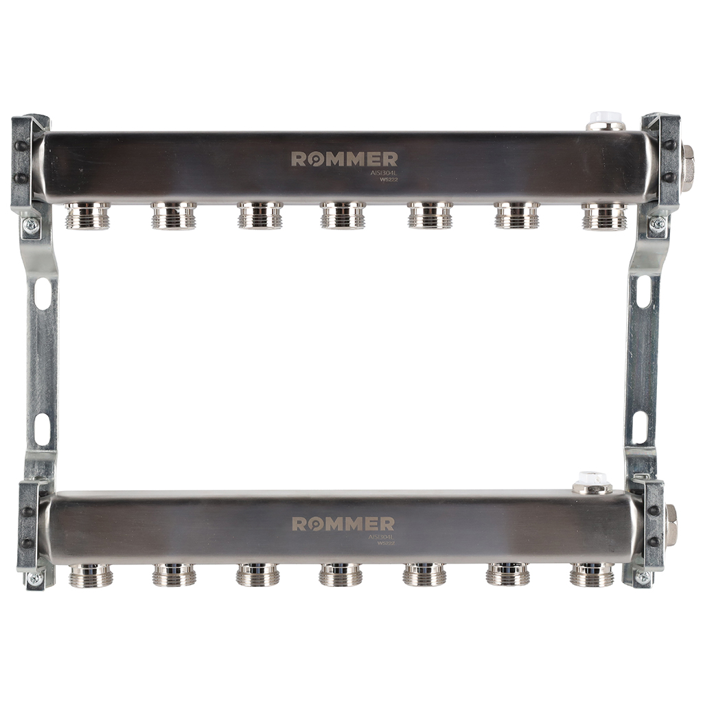 Коллектор из нержавеющей стали ROMMER для радиаторной разводки 7 выходов