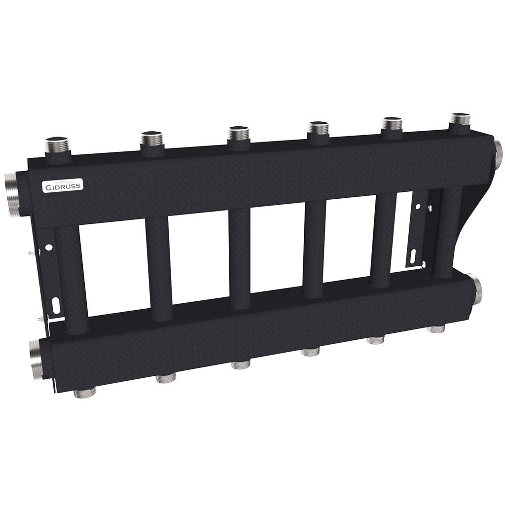 Модульный коллектор GIDRUSS MK-250-6DU (до 250 кВт, 2 магистр. подкл. G 2, 3 контура G 1 вверх и 3 вниз). Фото 1