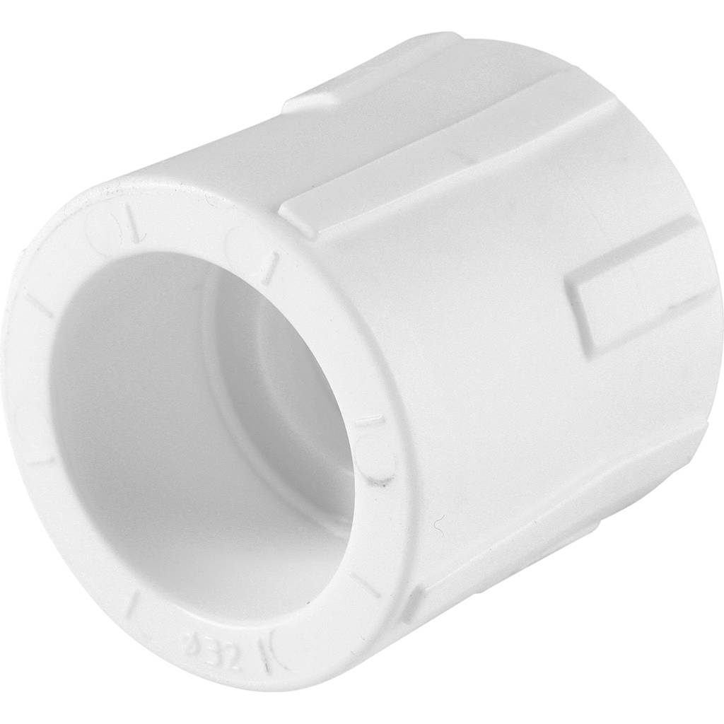 Муфта комбинированная Политэк 32х3/4 наруж. резьба для полипропиленовых труб под сварку (цвет белый). Фото 1