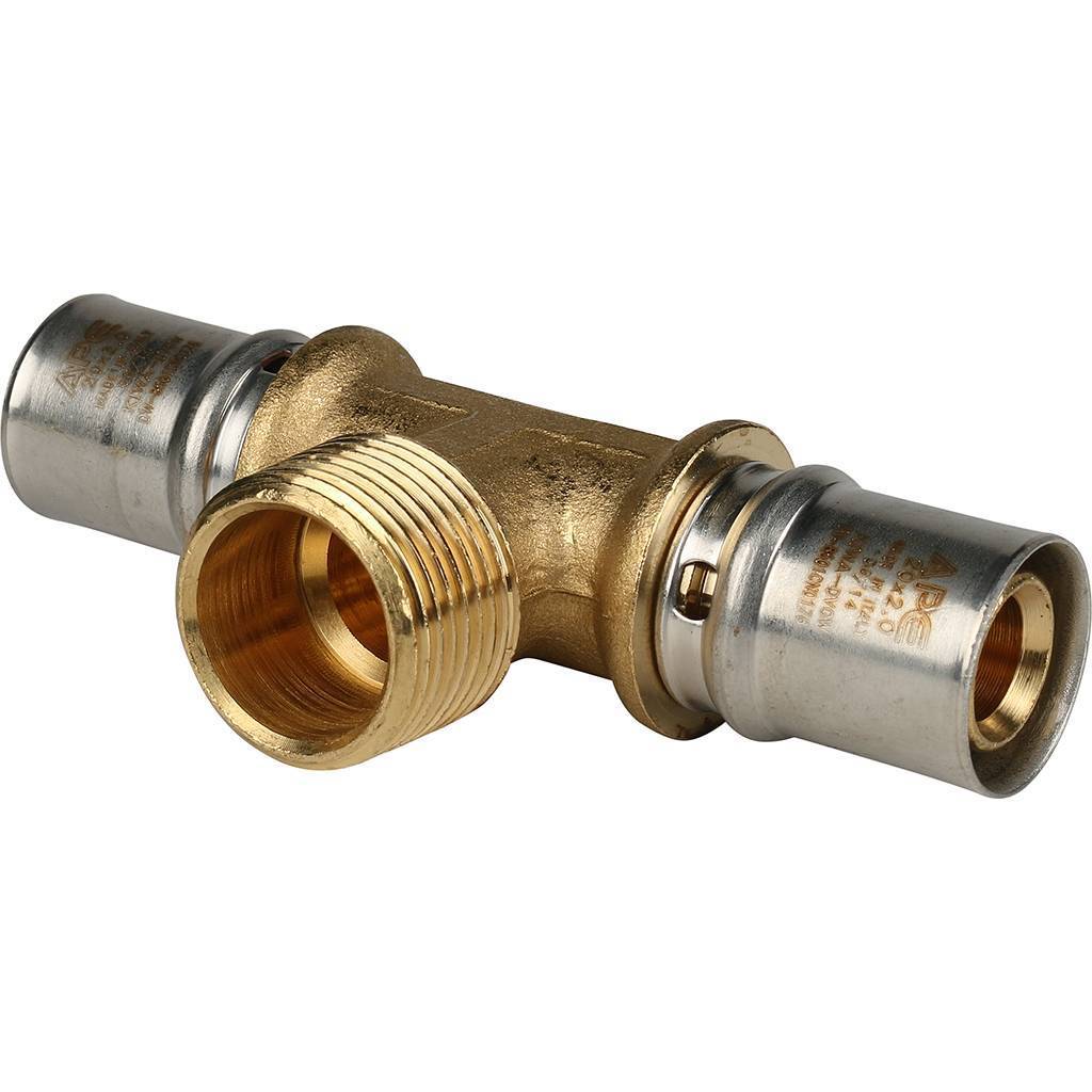 Тройник-переходник STOUT с наружной резьбой 20х3/4 х20 для металлопластиковых труб прессовой