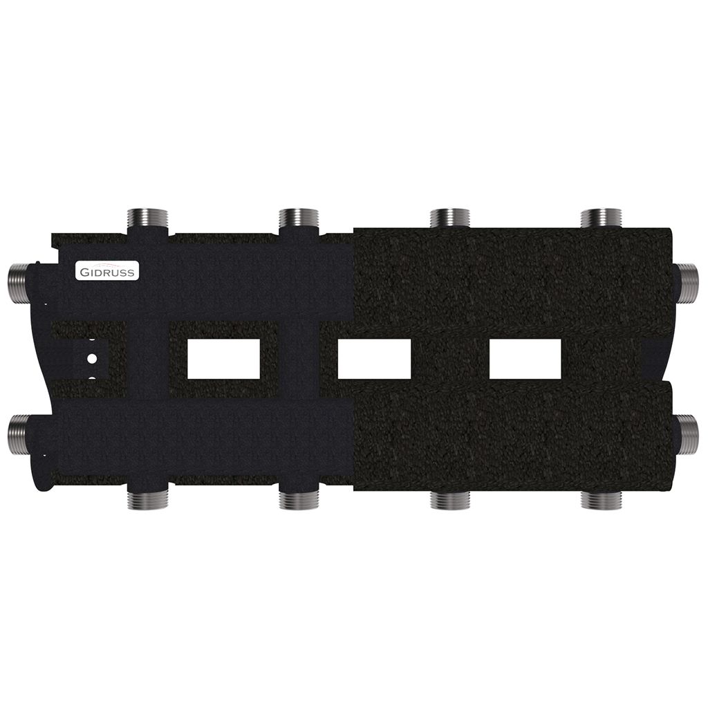 Модульный коллектор GIDRUSS MK-60-5DU.EPP (до 60 кВт, магистраль G 1, 2+2+1 контура G 1, EPP-термоизоляция, 4D-кронштейны K.UMS, цвет черный муар с серебром)