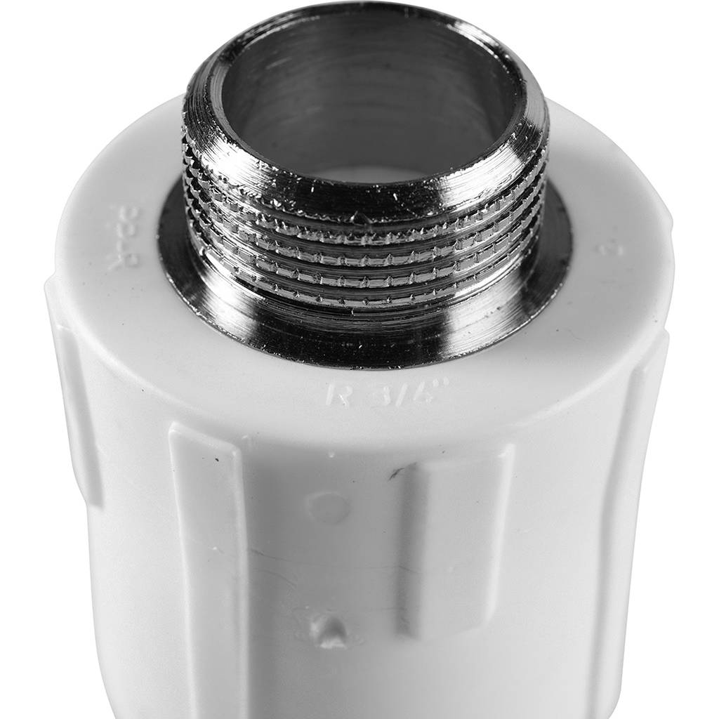 Муфта комбинированная Политэк 32х3/4 наруж. резьба для полипропиленовых труб под сварку (цвет белый). Фото 7
