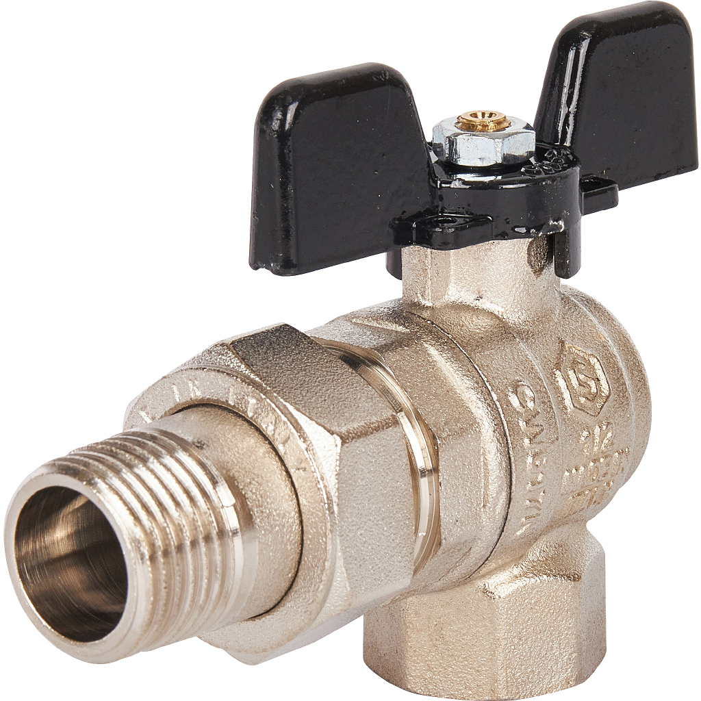 Кран шаровой полнопроходной STOUT угловой, ВР/НР, ручка бабочка 1/2, американка